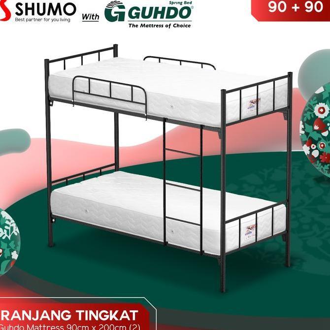 GUHDO SPRINGBED X SHUMO Ranjang Besi Bunk Bed Tingkat 90/90 Spring Bed Guhdo Full Set