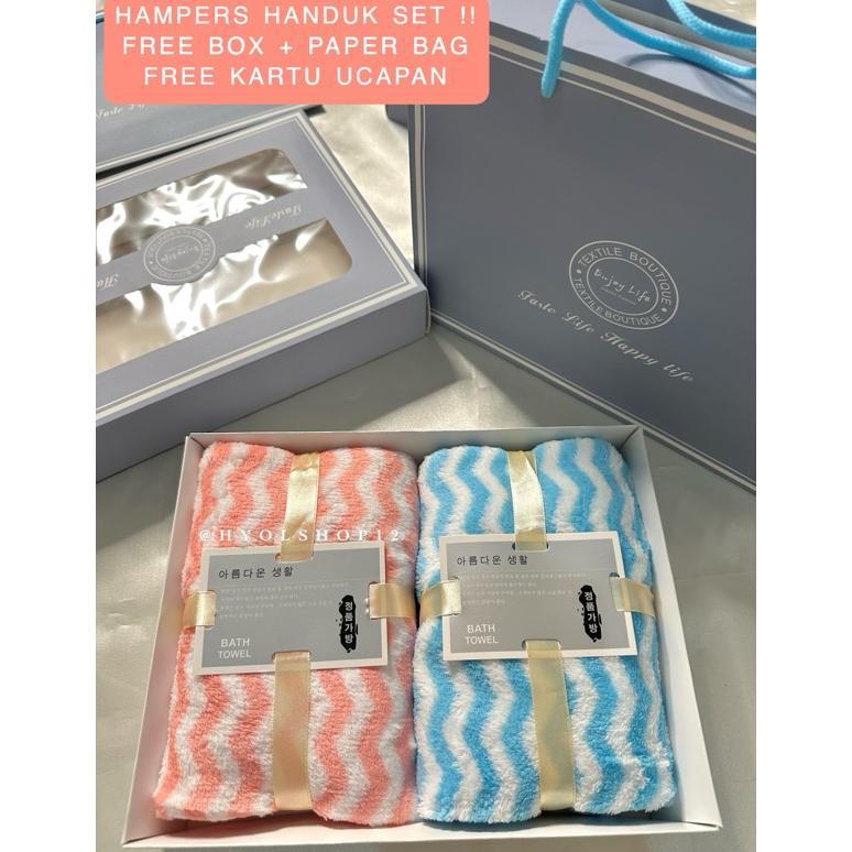 FREE ONGKIR [HY.OLSHOP12] HAMPERS SET BOX HANDUK 35X75CM COUPLE PASANGAN / HAMPERS 2IN1 KADO SOUVENI