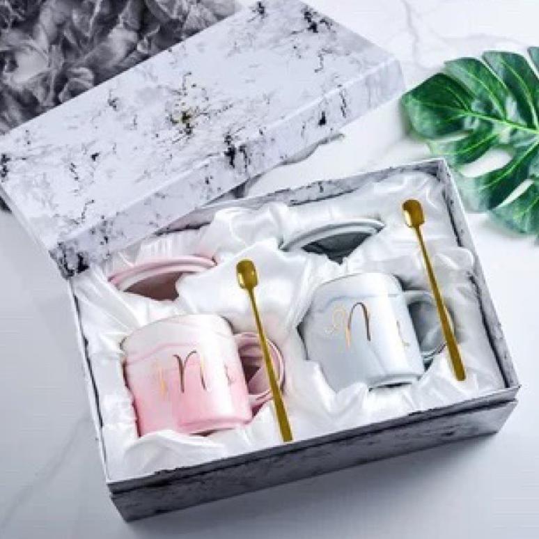 FREE ONGKIR LANASAINT HAMPERS KERAMIK WEDDING AND BIRTHDAY BERN MARBLE GLASS SET  MR & MRS GLASS
