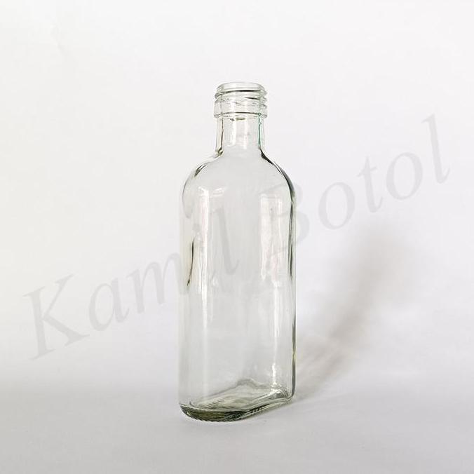 Botol Kaca Bening Gepeng 250ml BARU Termasuk Tutup