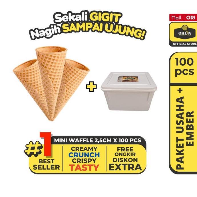 ORLIN Paket Usaha Mini Waffle Cone Ice Cream 100pcs+Ember/Box Campina