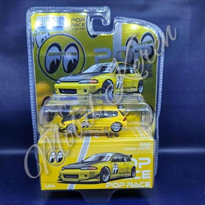 Diecast Pop Race Enigma Exclusive Edition Mooneyes 10 Pandem Civic EG6 yellow Ban karet blister