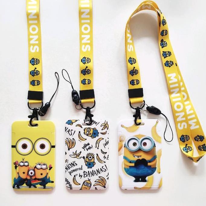 ID Card Holder Name Tag Lanyard / Kalung Wadah Kartu Identitas Kuning Minion Kartun Lucu Plastik Pla