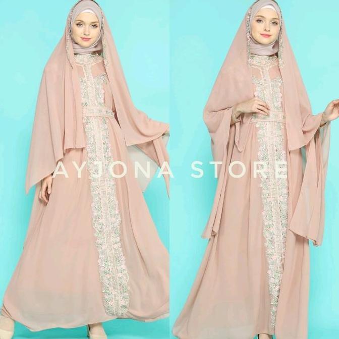 AYJONA - KAFTAN AMBERLEE BORDIR FULL COLOUR - SET INNER GAMIS PASHMINA DAN BELT - KAFTAN DRESS MEWAH