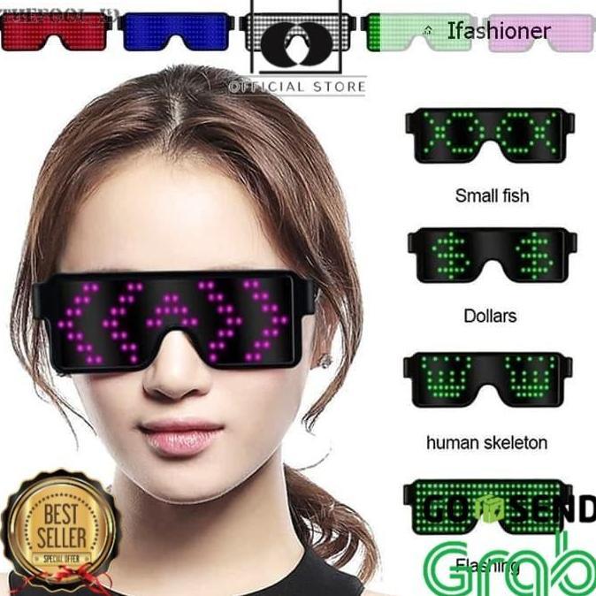 Kacamata LED Virtual Fashion USB 8 Mode Flash Light Party DJ Disco