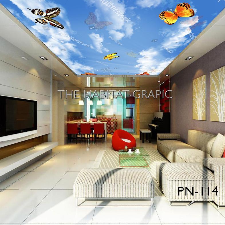 Wallpaper 3D Custom Plafon Motif Kayu Abstrak, Wallpaper Plafon 3D Custom Motif Awan Biru Indah