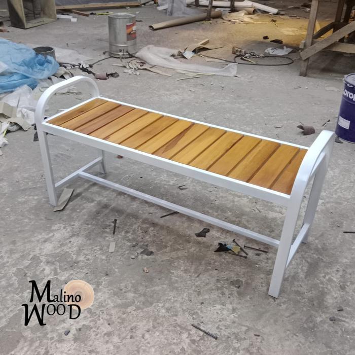 BS-11 Bench bangku besi minimalis kayu ulin outdoor taman