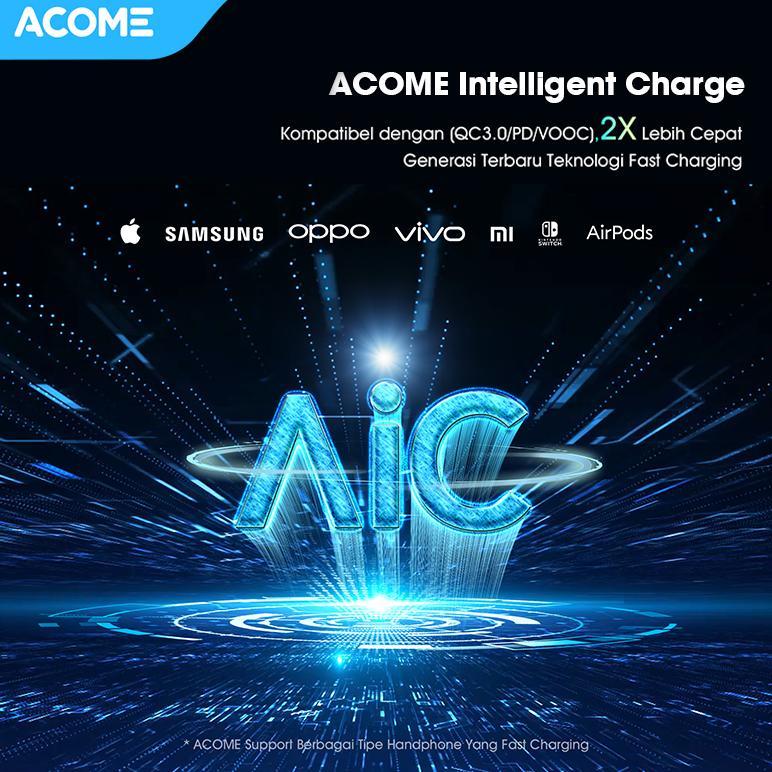 New Acome Powerbank Pb 10000Mah 2.1A Dual Port Micro & Type-C Powerbank Travel Friendly Original Ap1