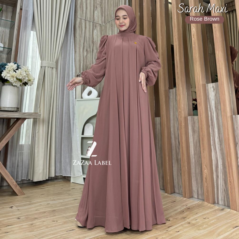 CALISTASPACE ZAZAA LABEL - NEW SARAH MAXI GAMIS JUMBO HIJAB MOTIF POLOS BAHAN CERUTY NON BUSUI LENGA