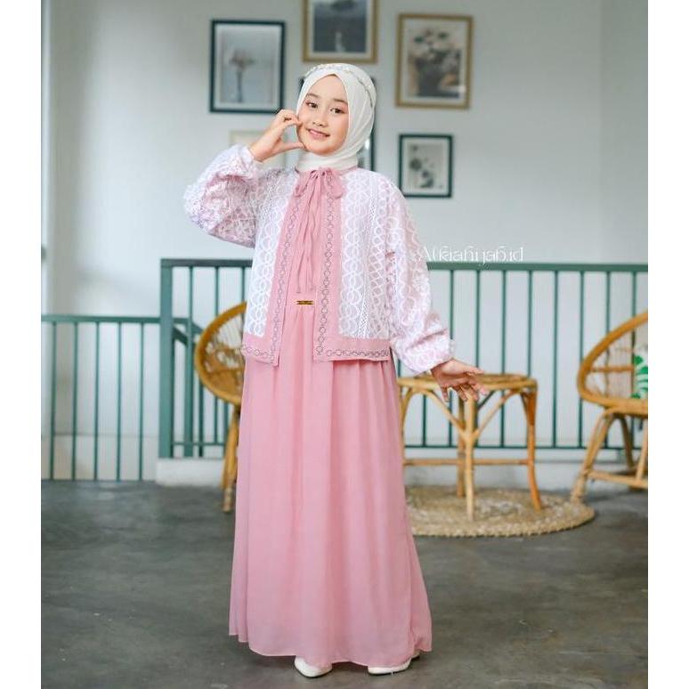 Andin Gamis Abaya Anak Remaja Tanggung Usia 6-17 Tahun Bahan Ceruti Babydoll Mix Payet Motif Payet E