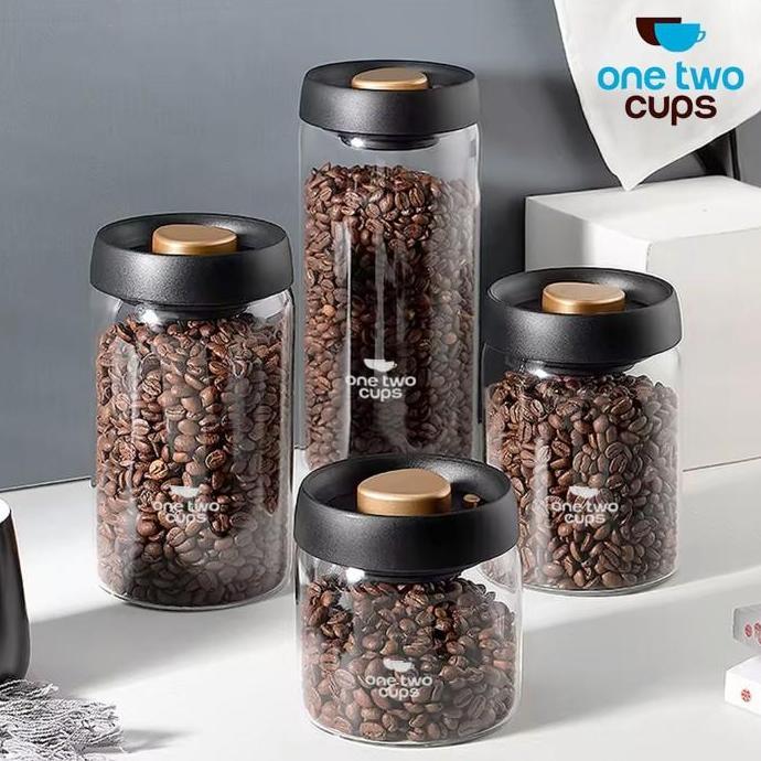 FOWERLEB Toples Kaca Kedap Udara 900ml 1200ml 1800ml Jar Vacuum Bening Tempat Penyimpanan Beans Maka