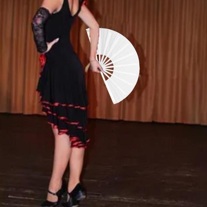 FOWERLEB Kipas Plastik Lipat Tangan Jumbo Untuk Pertunjukan Tari Kipas Nari Plastik Hitam / Putih