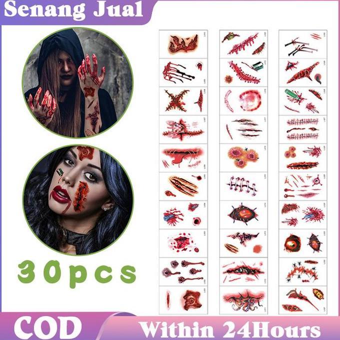HAZTFRIOR Helloween Prank Terluka Jahitan Stiker Tato Temporer Scar Blood Tattoos Tato Luka Jahitan 