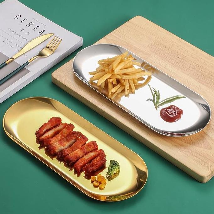 FOWERLEB Nampan Piring Oval Emas Perak Aesthetic Stainless / Nampan Oval - Emas