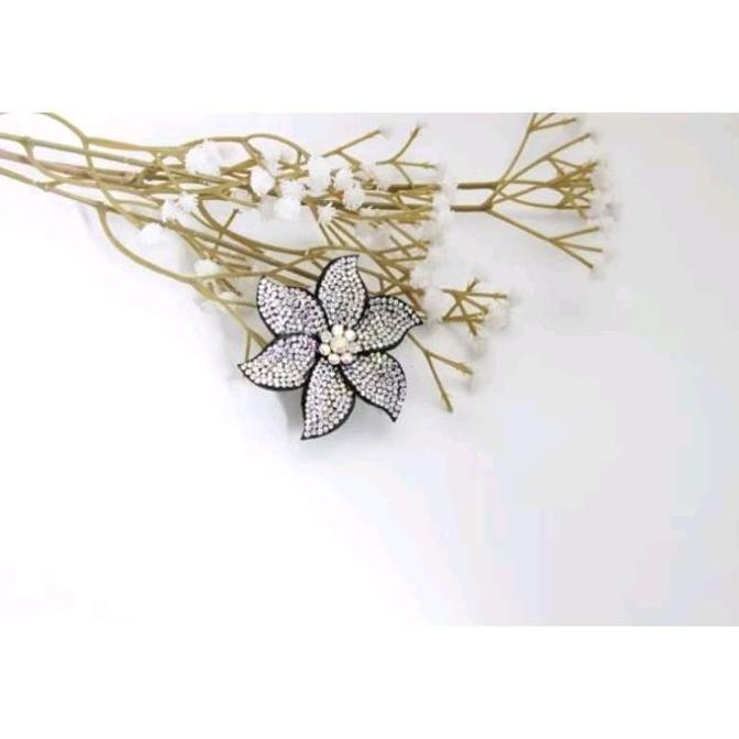 Bunga Kelopak Ungu Gliter Aksesoris Bros Bunga Souvenir Seserahan Kristal Clips Bahan Katun Kristal 