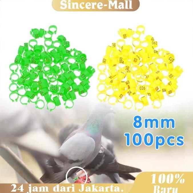 VIWIUWIU 100Pcs Ring Merpati 8mm / Nomor 001-100 Ring Klip Merpati Dewasa / Ring Klip Merpati