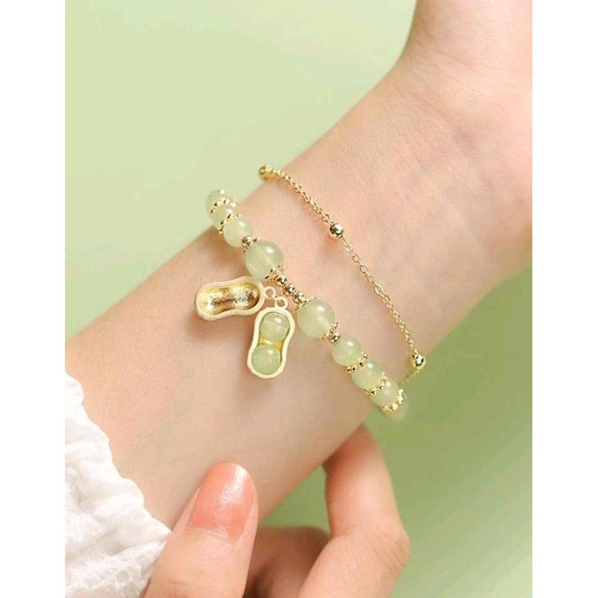 DIKARTELLA gelang fengshui rejeki giok hijau kacang kristal merah DL