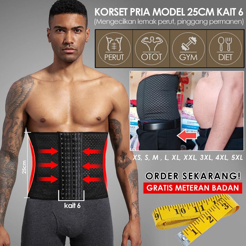 NEW Korset Pria Labodyshape Pelangsing Perut Buncit dan Pinggang model 25cm kait 6 elastis pengecil 