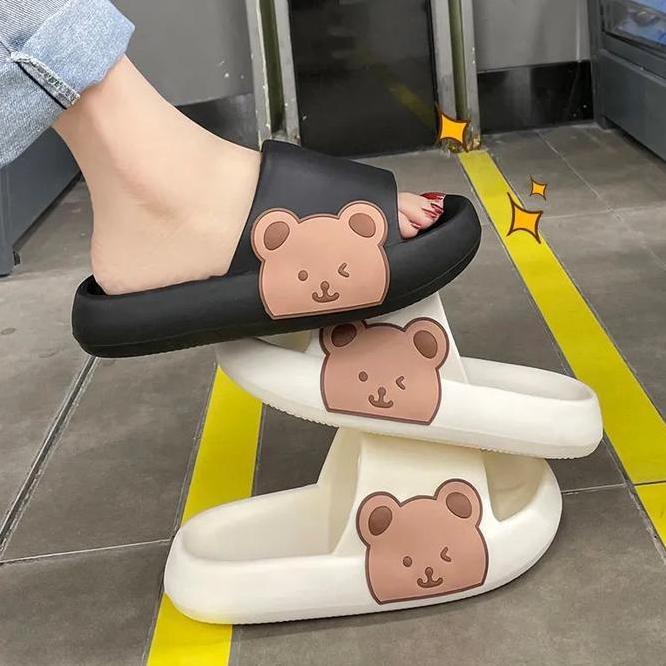 319 Sendal Slop Wanita Bear Brown Lucu Kekinian Sandal Karet