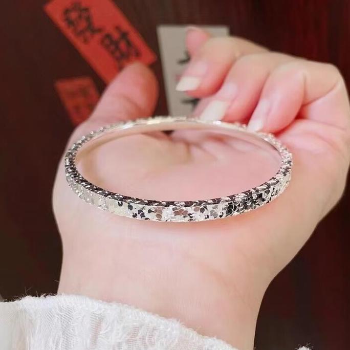 [999 Perak Murni] Gelang Perak Kristal Es Model Baru 2026 untuk Wanita, Desain Tertutup Padat Perak 