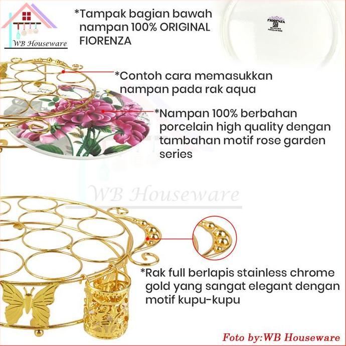 FIORENZA Rak aqua 12lubang stainless gold bulat AK-125 / tempat minum cup aqua gelas segi HT