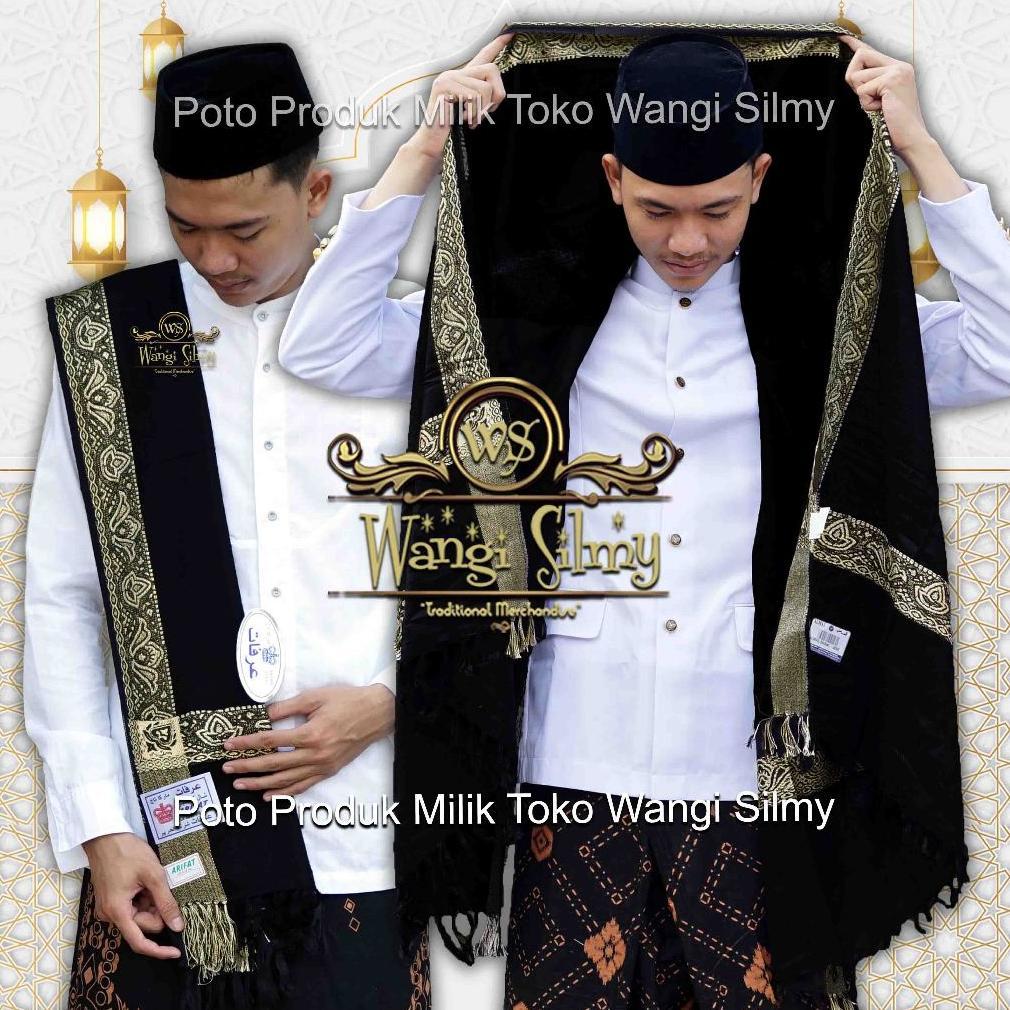 Promo Ramadhann Sorban Kashmiri Asli India Hitam Garis Emas - Sorban Hitam - Sorban Kashmiri Hitam -