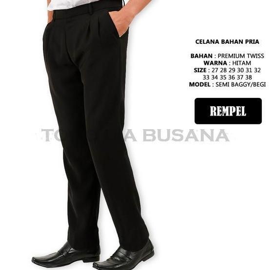 Celana Bahan Rempel Celana Bahan Rempel Baggy Hitam Warna Hitam Begy Pria Polos Kain