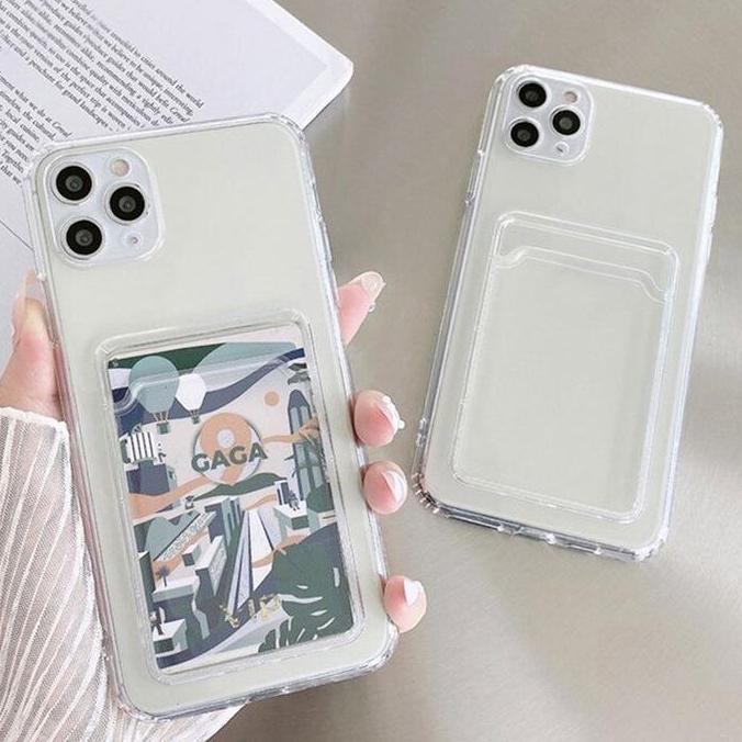 Soft Case Slot Id Card Holder Wallet Silikon Transparan Clear Bening Polos Kompatibel Untuk Samsung 