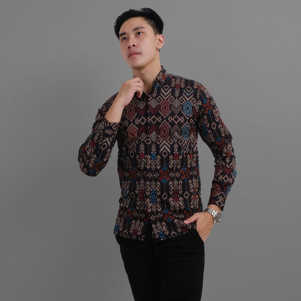 DGM Fashion Kemeja Batik Songket Pria Batik Pria Lengan Panjang Batik Premium Batik Songket 002 E