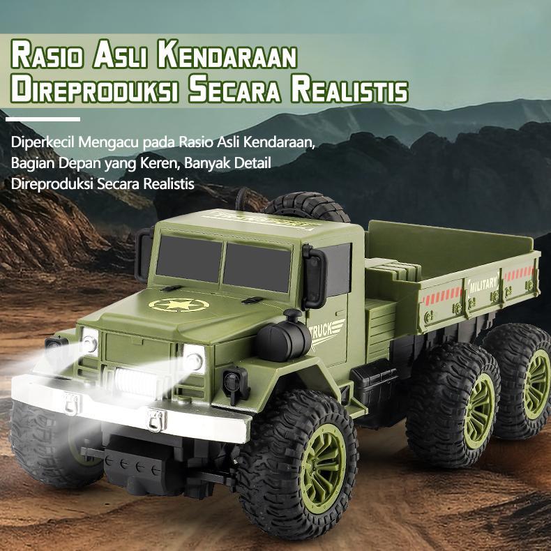 DISKON MOBIL TRUK KARGO MILITER REMOTE CONTROL DENGAN LAMPU 4WD RC MOBIL MONSTER RODA 6