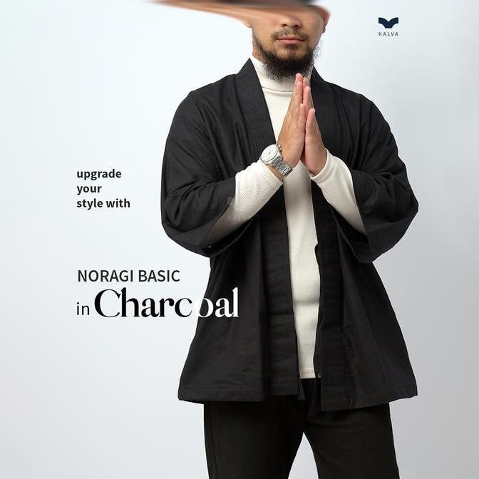 Outer Pria Kimono Noragi Hitam Kalva Basic Series Black Charcoal | Jaket Kimono Casual LM