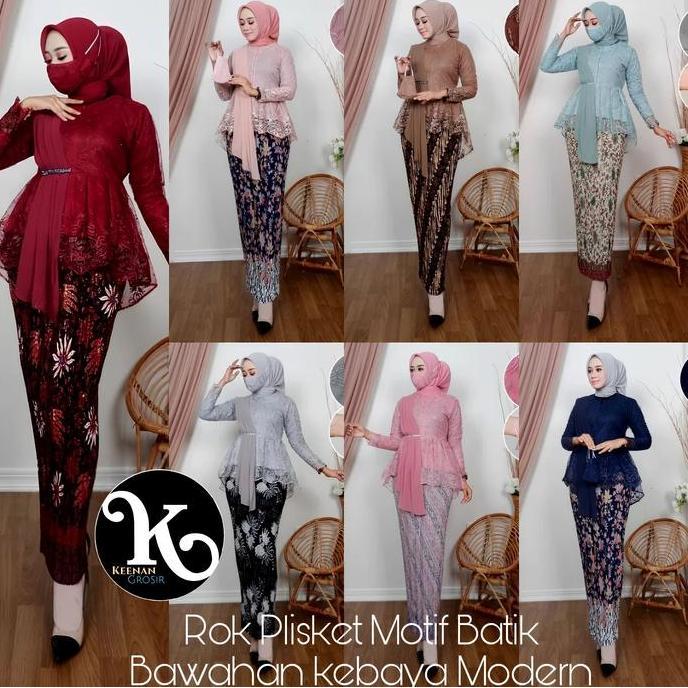 Rok Plisket Batik Skirt Jarik Kain Bawahan Kebaya Pakaiyan Pesta Kondangan Wisuda Seragaman Wanita P