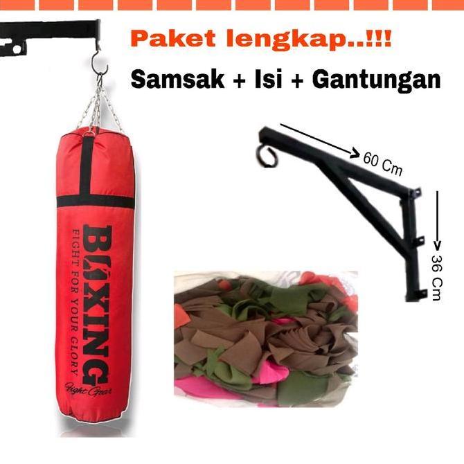 Samsak Tinju Beladiri MMA Muaythai - Plus Isi + Bracket Paket Lengkap Samsak Boxing Original