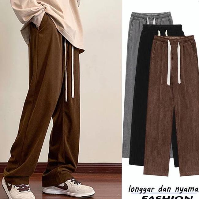 Celana Korduroy Pria Corduroy Pants Oversize Wide