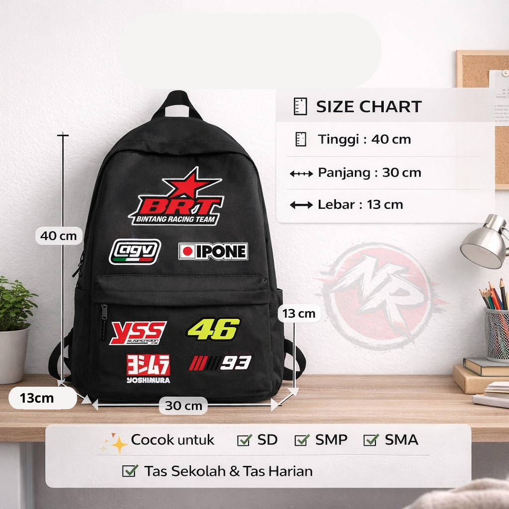 BRT Tas BRT Racing Dengan Motif Balap - Ransel BRT Backpack Kanvas Pria Wanita Sekolah Travel SMP Ta