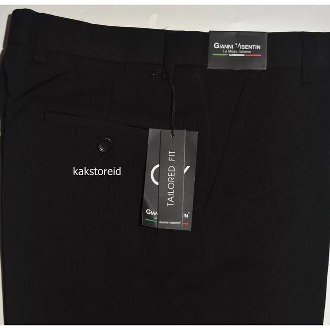 Gianni Visentin Celana Gianni Visentin Celana Kerja Hitam Pria Salur Tailored Fit