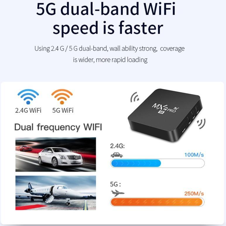 CUCI GUDANG MXQ Pro Android TV Box 4G RAM+64G ROM Network Set-Top Box 5G WiFi Home Remote Control Me