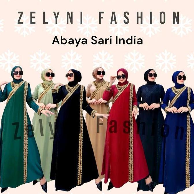 GAMIS ABAYA TURKEY MEWAH TURKI MIX CERUTY SARI INDIA 02 WARNA Wanita Muslim Arab Lebaran Bordir