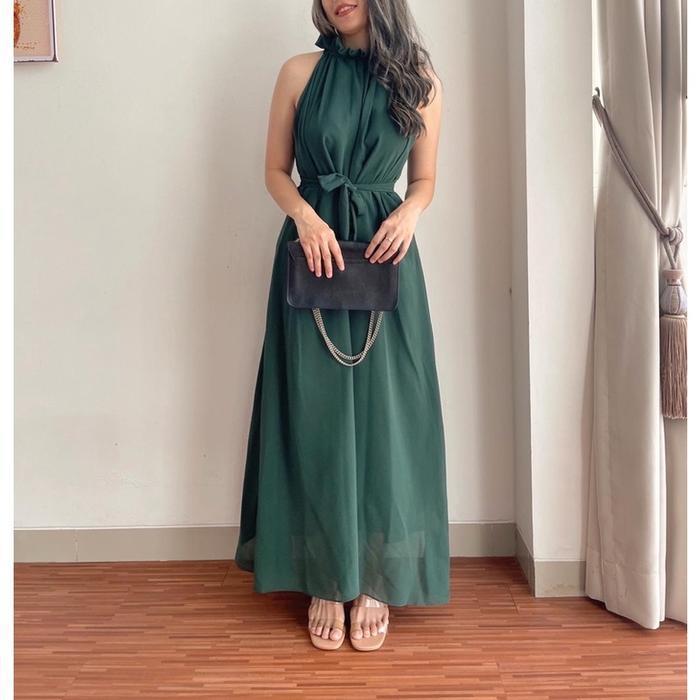 Bisa Cod - Miranda Halter Dress - Chiffon Import - Gaun Pesta Prewed Bridesmaid Polos Panjang Formal