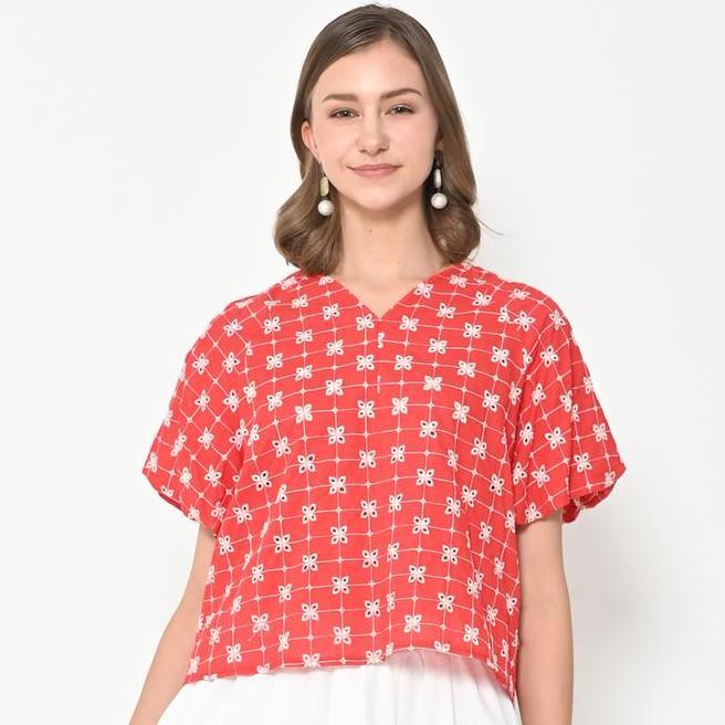 Neu Mor Loose Neu Mor Loose Embroidered A839 Red Blouse -