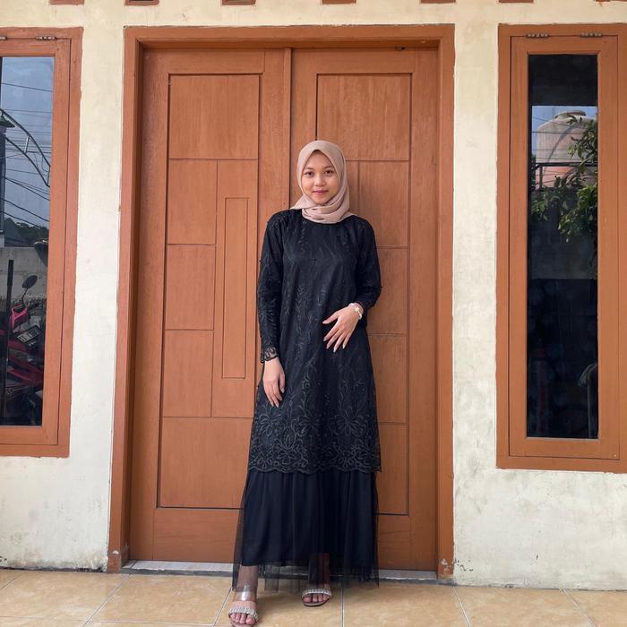 Bisa Cod - Gamiis Tutu Kombinasii Brokat Tile Seragam Pesta Dress Wanita Mewah Muslim Nyaman Remaja 