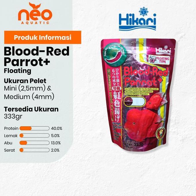 NEW HIKARI Blood Red Parrot Plus Pakan Ikan Hias Air Tawar, Louhan, & Chiclid Floating/Mengapung 333