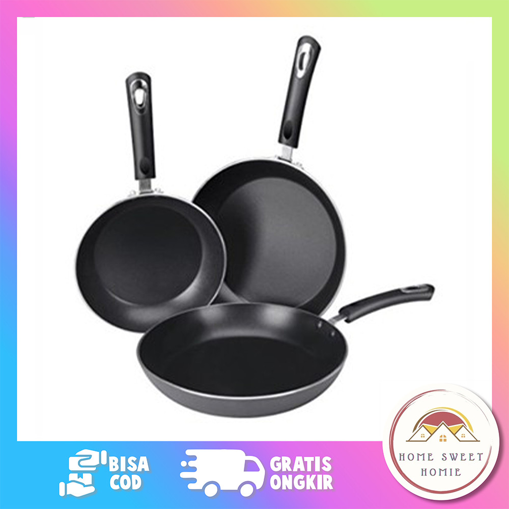 Frying Pan 3 Set Wajan Teflon Anti Lengket Teflon Fry Pan 1 Set 3 Pcs