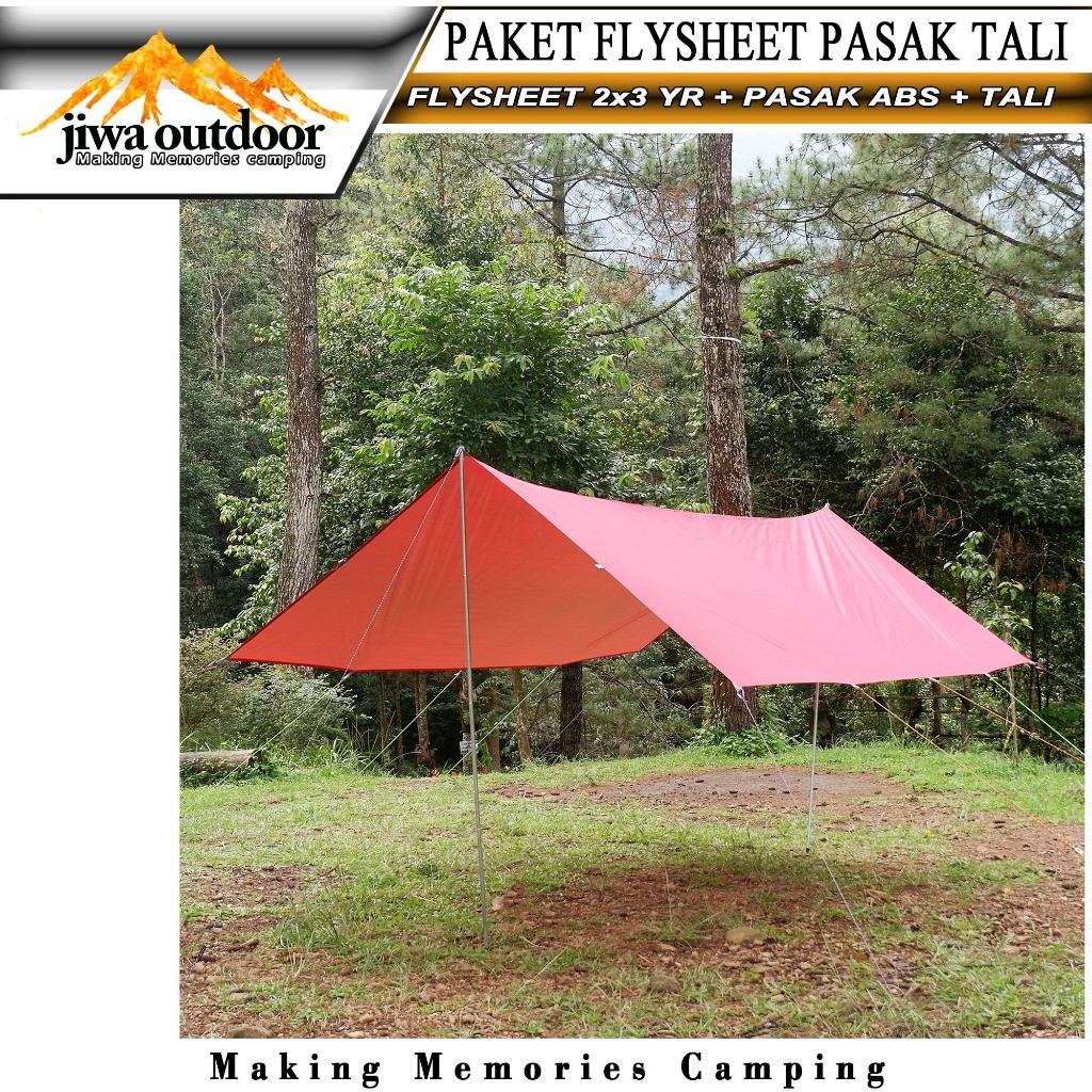 Paketan Flysheet 200 X 300 + 6 Pasak Abs + 4 Tali Guyline Flysheet Set Waterproof Atap Tenda Outdoor
