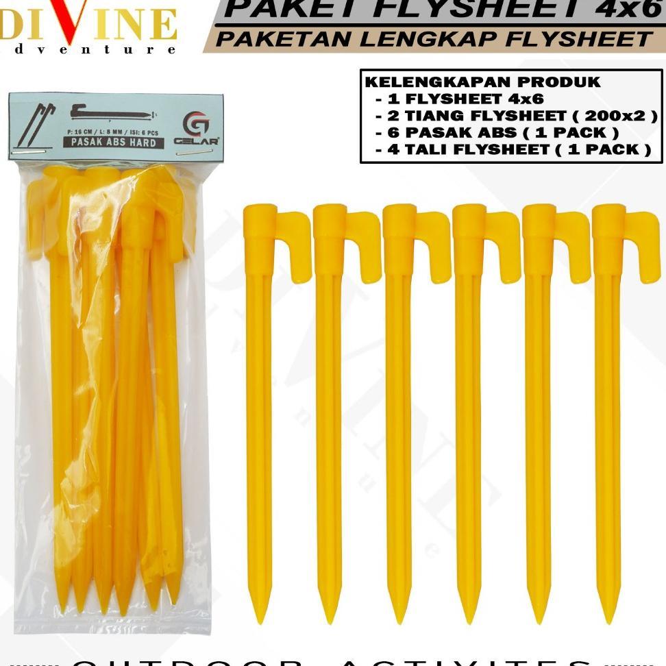 Paketan Flysheet Tenda Camping Size 4X6 Waterproof Lengkap 1 Flysheet 4X6 + 2 Tiang + 6 Pasak Abs + 