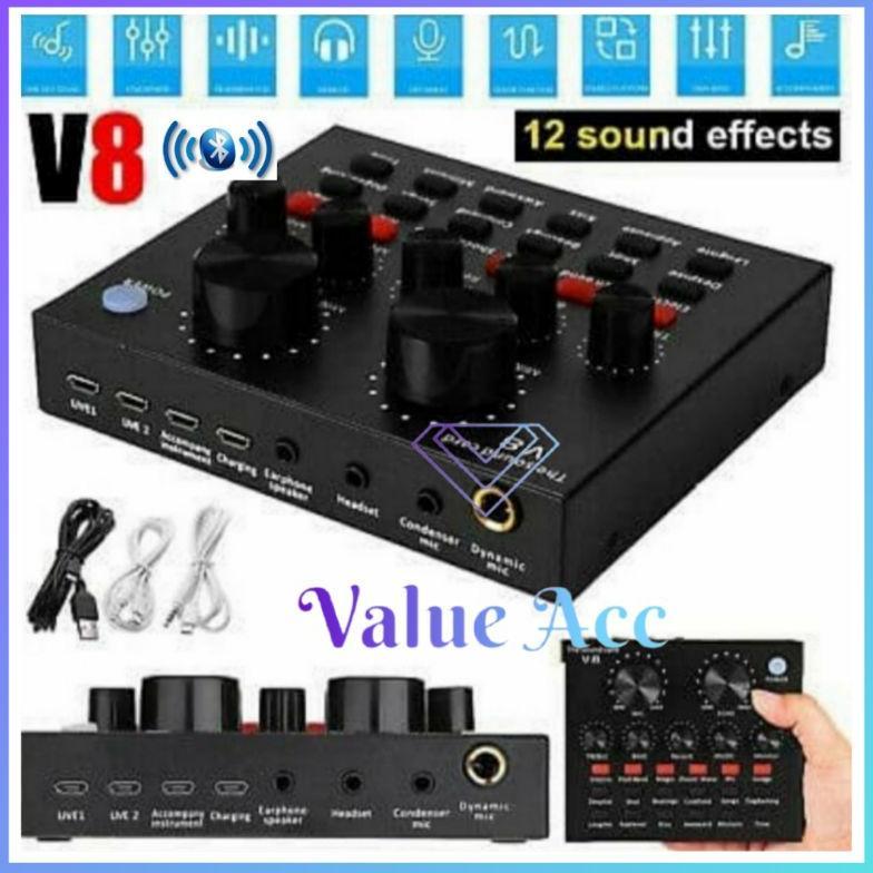 Sound Card V8 Bluetooth sound card V8 Singing Live Sound Card Mixer External Audio Microphone terlar
