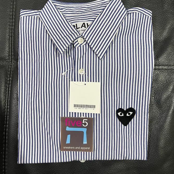 Cdg Play Kemeja Cdg Navy White Shirt Stripe