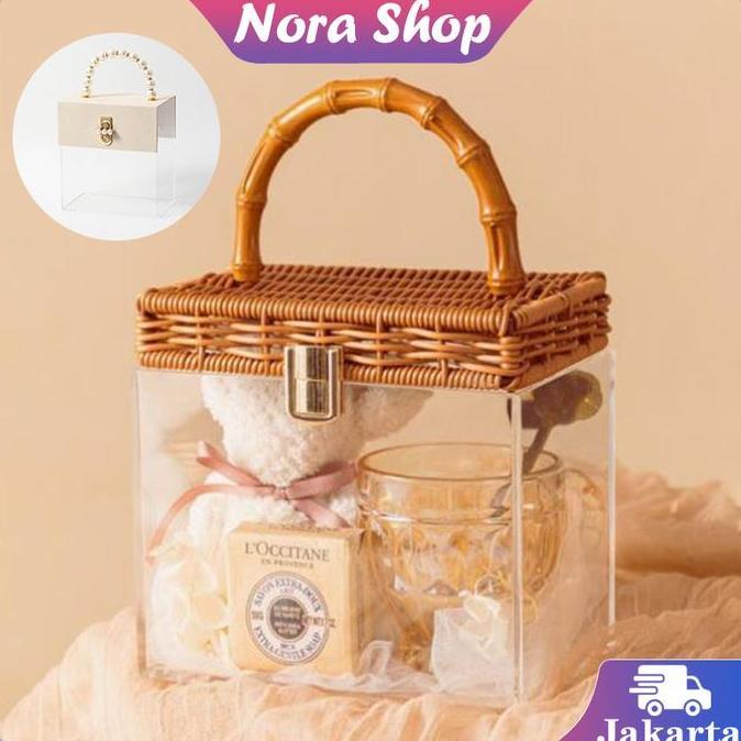 HASQUINE Tas Kotak Hampers Natal / Tas Tote Transparan / Kotak Hadiah Ulang Tahun