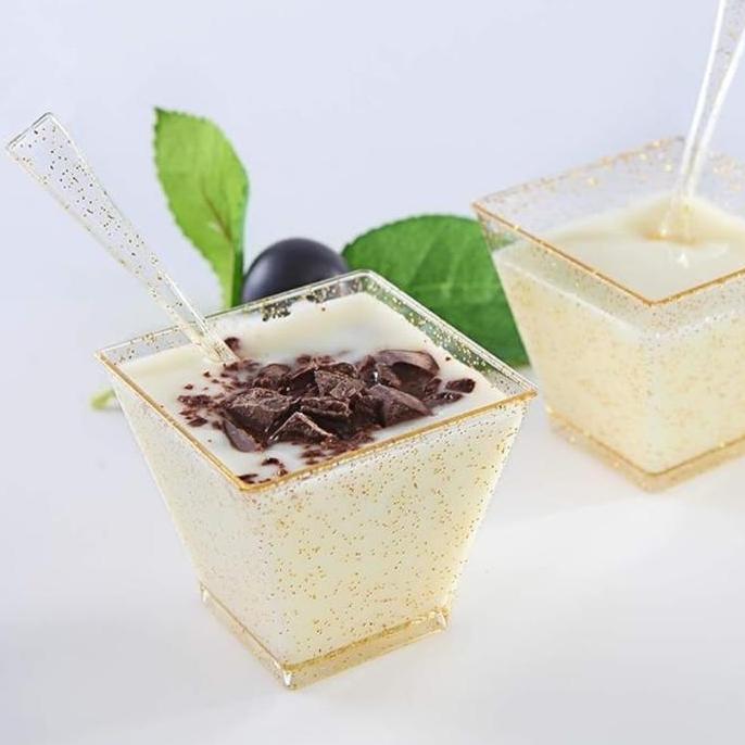 HASQUINE Cangkir Trapesium Plastik 10Pcs / 5/2oz Cup Puding Jelly / Gelas Pencuci Mulut Es Krim