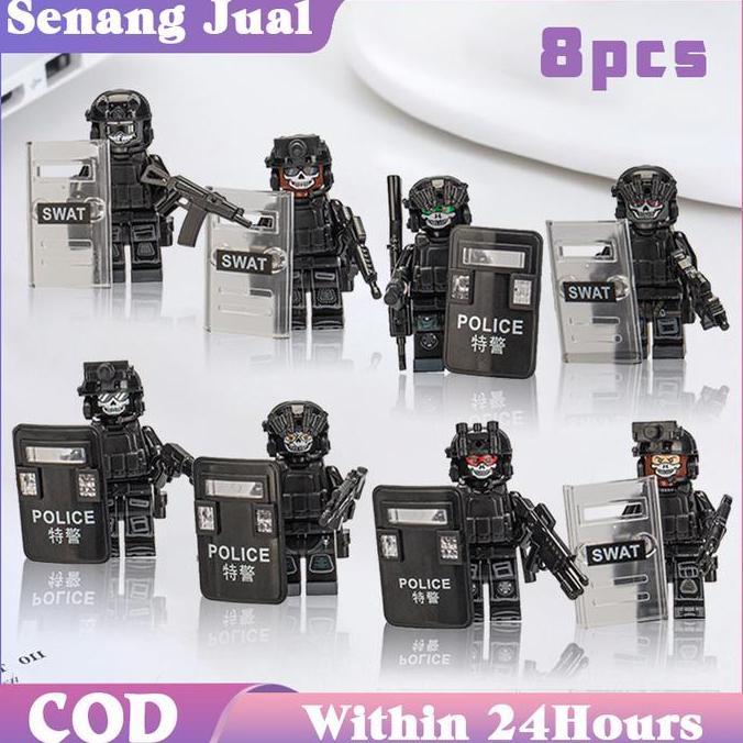 HAMDORA Isi 8 Mainan Orang Orangan Tentara / Minifigur Polisi Hantu / Tentara Polisi Seri Militer